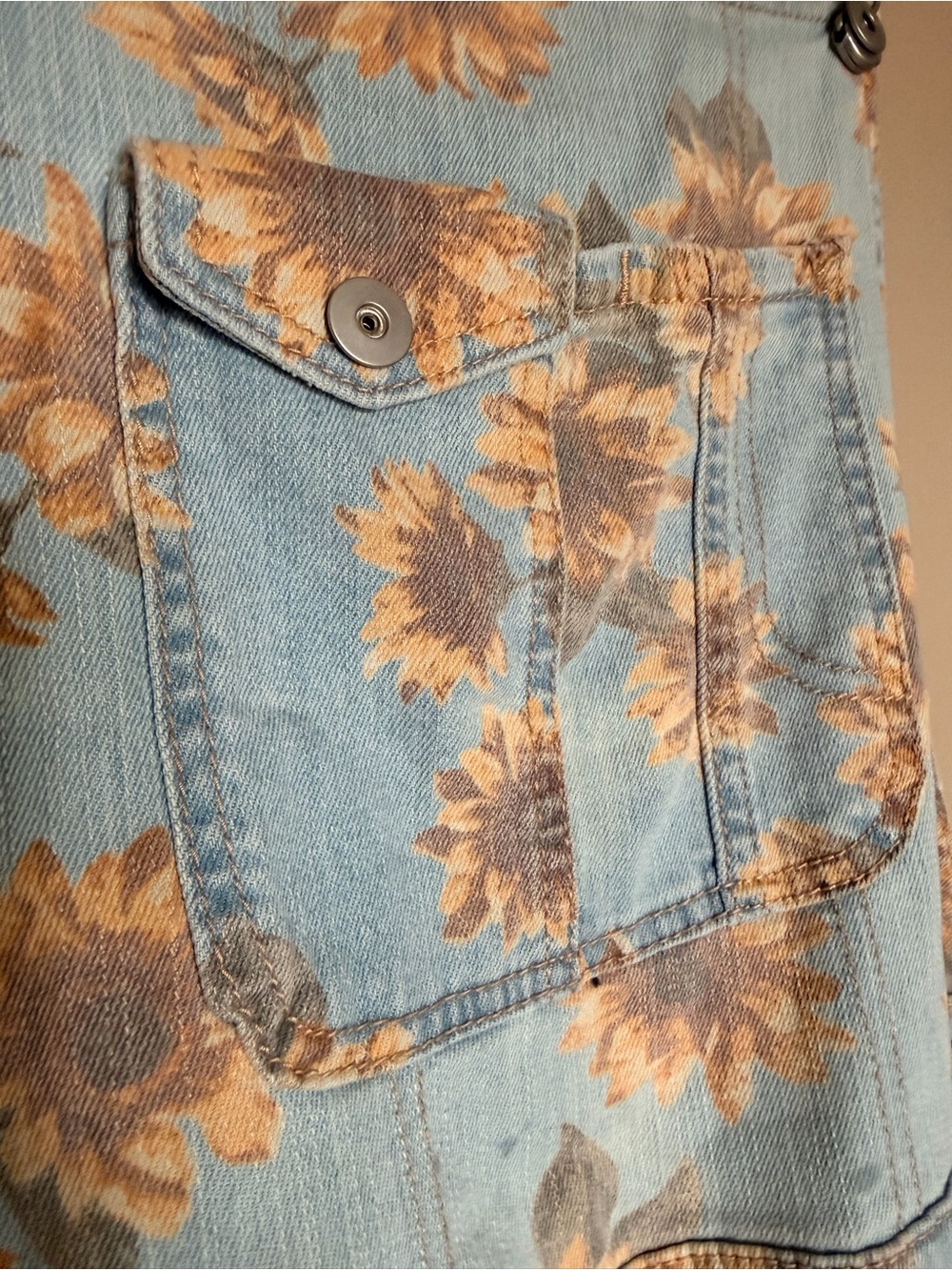 Sunflower Print Denim Overall Dungarees - Picture 4 of 13